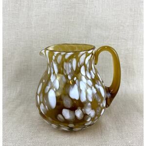 Small Hand Blown Amber with White Splatter Glass Pitcher Creamer